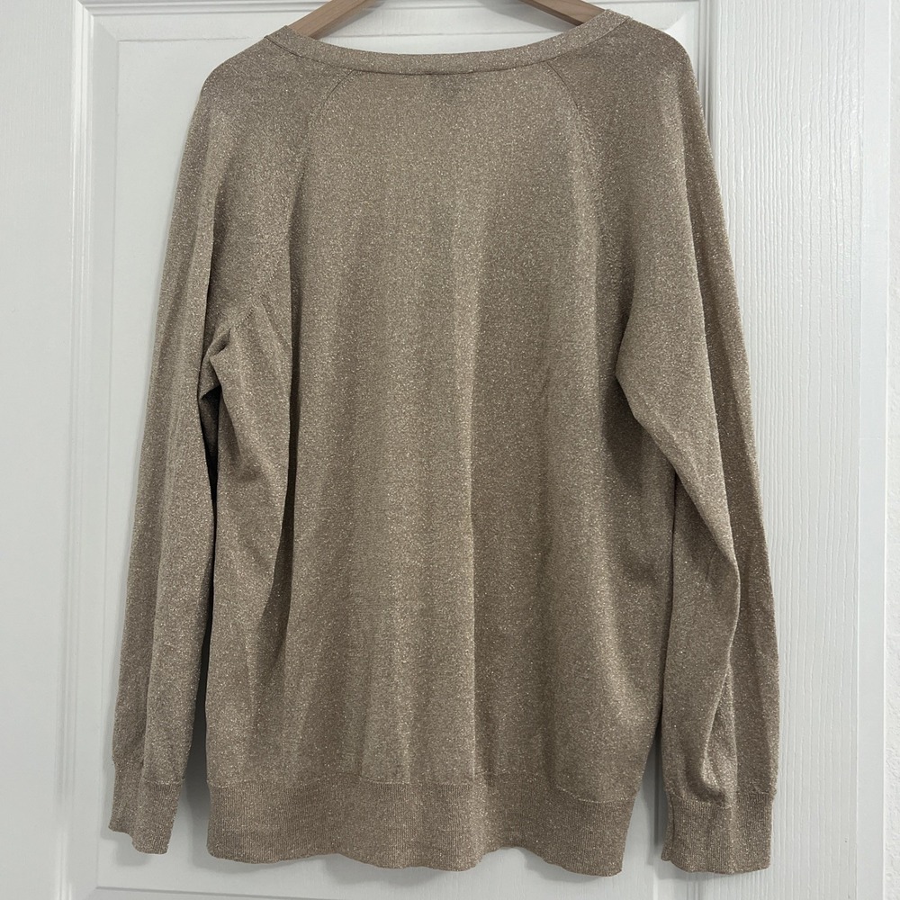 Talbots Gold Metallic V-Neck Sweater Women's 2X Plus Size NWT Shimmer Party - Picture 7 of 9